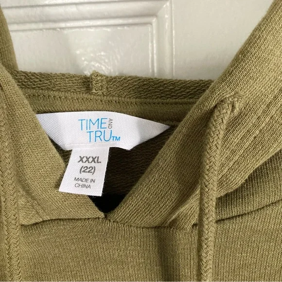 NWOT Time and Tru Olive Hooded Pullover Sweater, Women’s Size 2X/22, Waffle - Picture 6 of 7